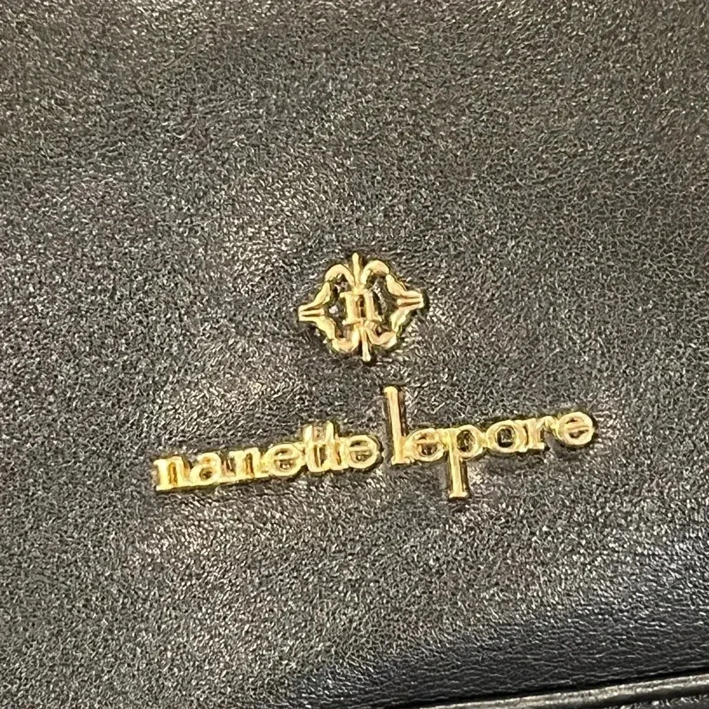 Nanette Lepore Leather Braided Handle Enamel Accent Tote Purse Satchel Bag Black